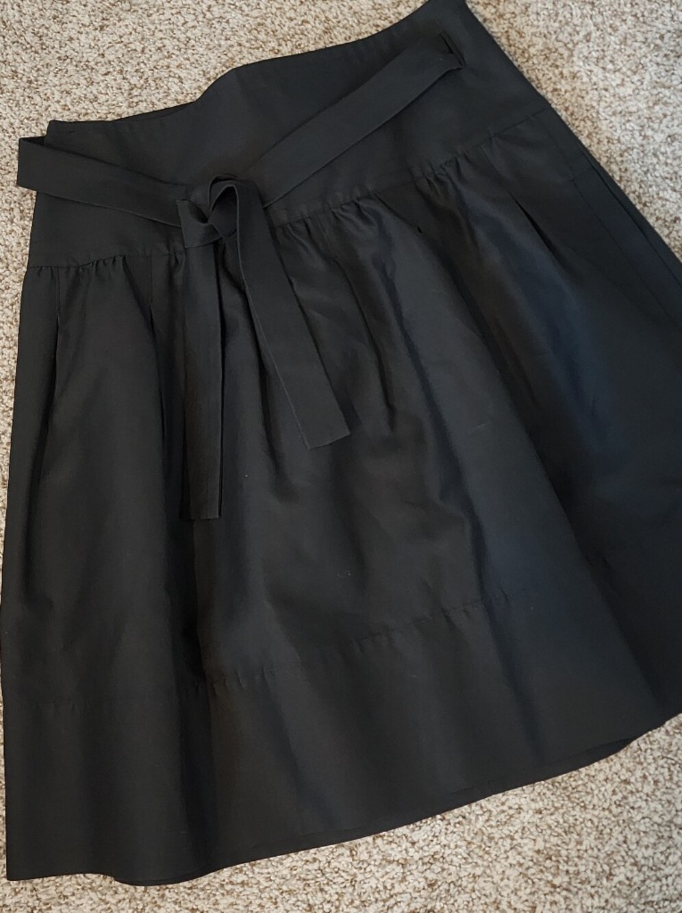 Chloé Paris Black Cotton Silk Blend Skirt Belted Gathered Full Midi Mini Pleated